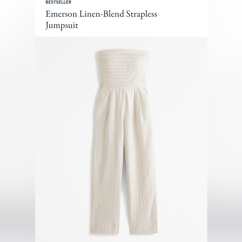Abercrombie & Fitch Emerson Linen Blend Ruched Strapless Jumpsuit- Large
